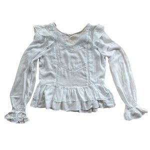 Zara White Long Sleeve Lace Peasant Top - XS
